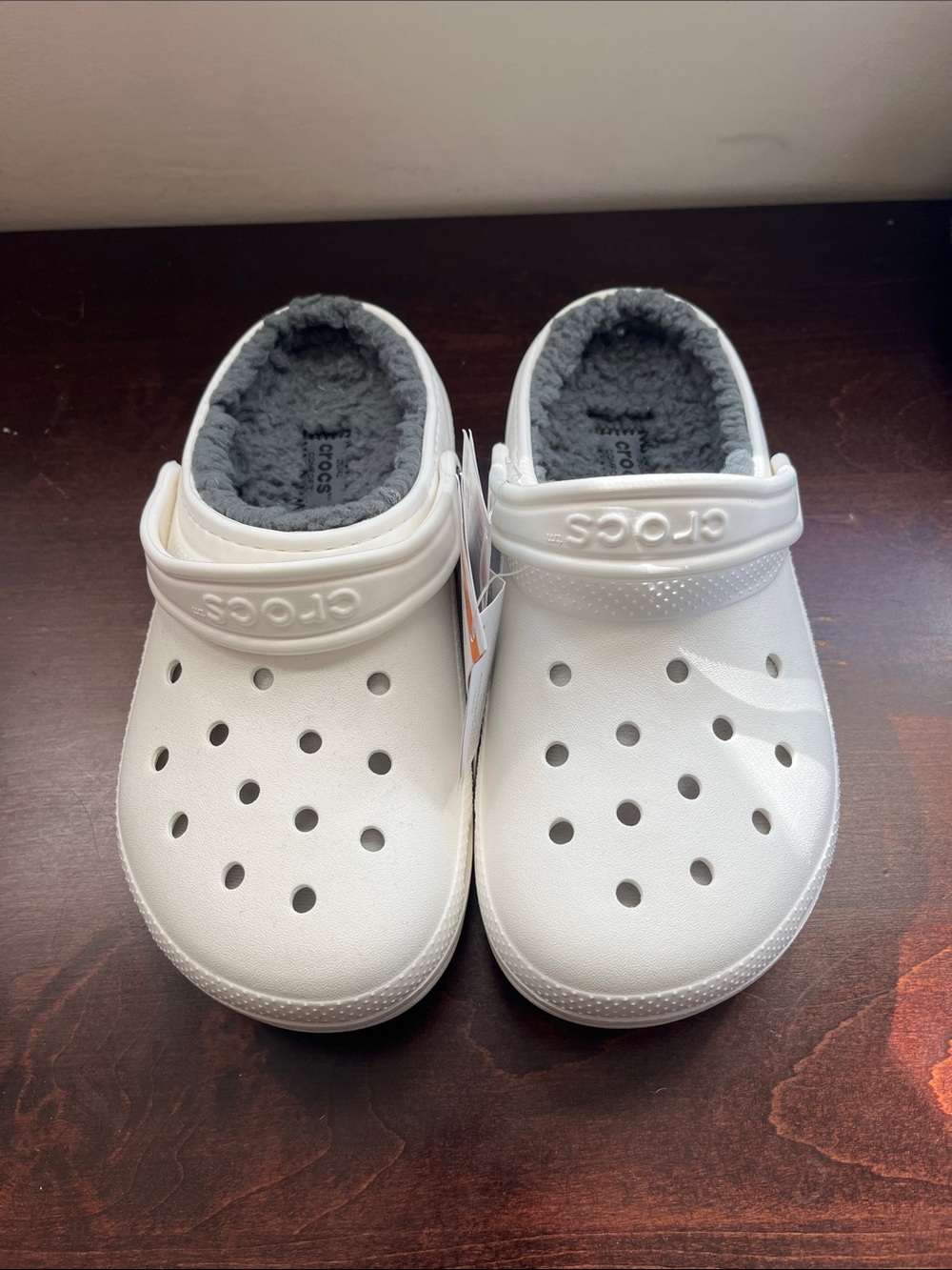 NWT White lined crocs kids size 3.